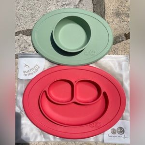 Ezpz Happy Mat in Coral & Tiny Mat in Sage- Gently Used